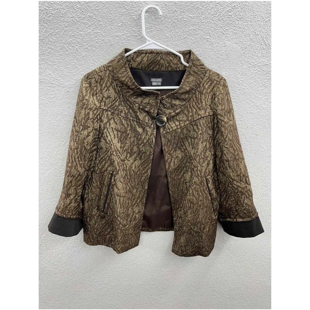 Womens Anthracite Jacket Size 8 Brown Single Button Close 3/4 Sleeve
